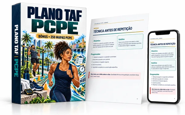 Mockup do Plano TAF PCPE com box 3D, página interna e smartphone